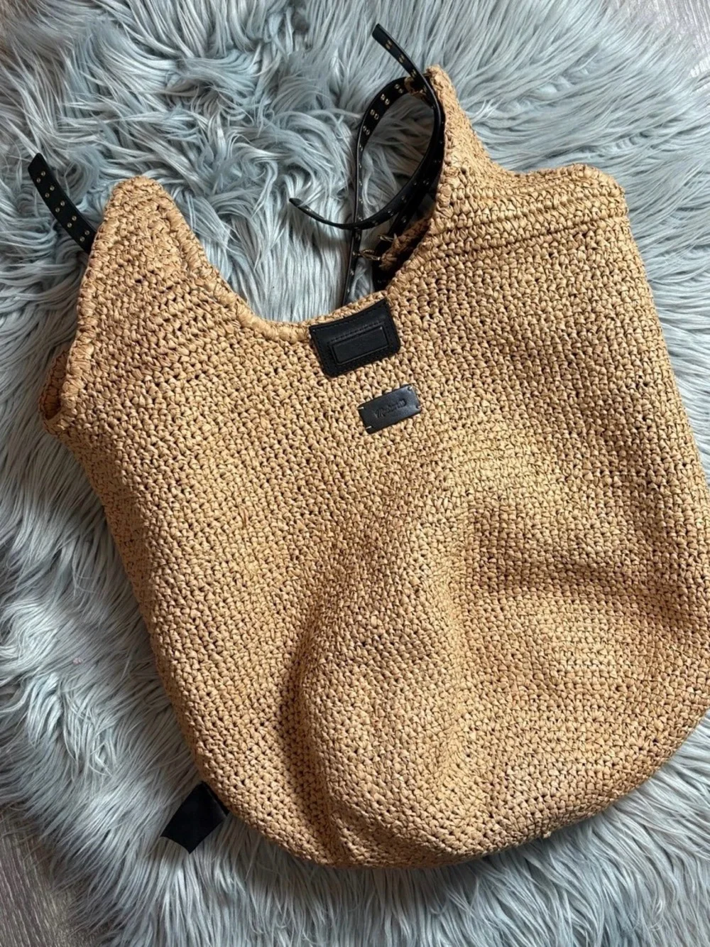 Madewell Woven Straw Tote Bag with Black Studded Straps